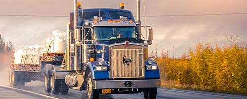 blue 18 wheelers truck with shipment on back