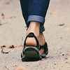 woman walking while meditating