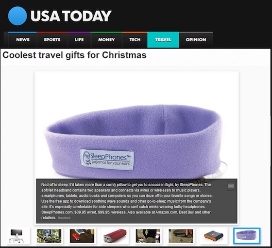 SleepPhones® Featured on USA Today Travel Blog - November 2013